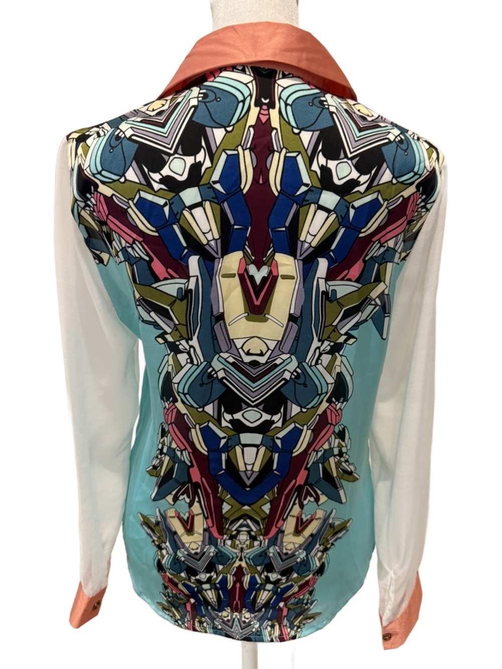 Lightweight Multicolor Geometric Print Button-Up Blouse by Zytonhin. 6 - Picture 3 of 9